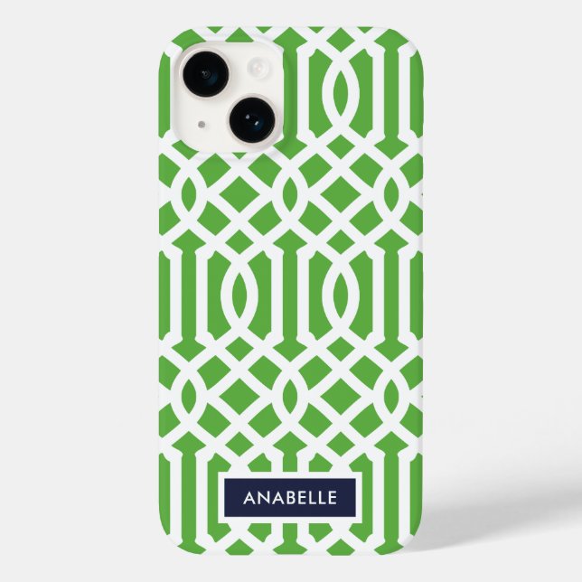 Funda De Case-Mate Para iPhone Monograma de la marina y el mosaico verde (Reverso )