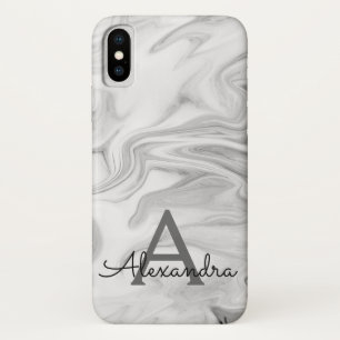 Funda Para iPhone X Monograma de la Piedra de Mármol Blanco y Negro
