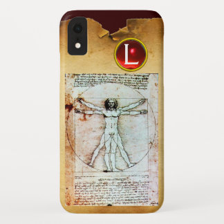 Funda Para iPhone XR Monograma de la ruby roja del pergamino del hombre