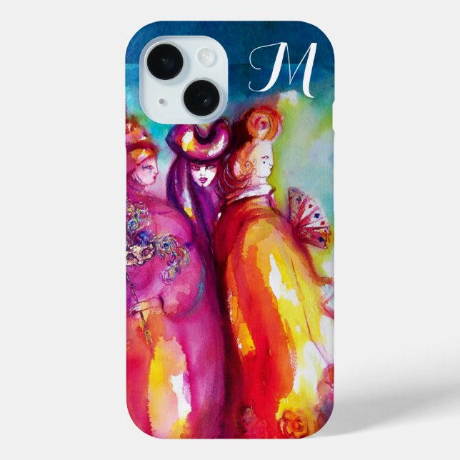 Funda De Case-Mate Para iPhone Monograma de la tercera mascarada veneciana (Reverso )