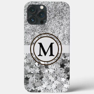 Funda Para iPhone 13 Pro Max Monograma de las estrellas del Purpurina Girly Sil