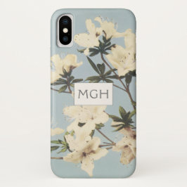 Funda Para iPhone XS Monograma de las flores de azalea de crema blanca