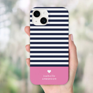Funda Para iPhone 14 De Case-Mate Monograma de las franjas de Moda azul y rosa de la