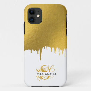 Funda Para iPhone 11 Monograma de las gotas metálicas de oro de moda