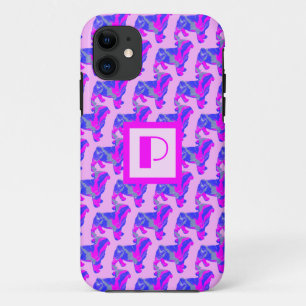 Funda Para iPhone 11 Monograma de lechón rosa y azul