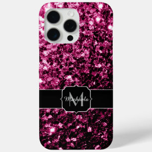 Funda Para iPhone 15 Pro Max Monograma de lentejuelas de purpurina falsa rosa o