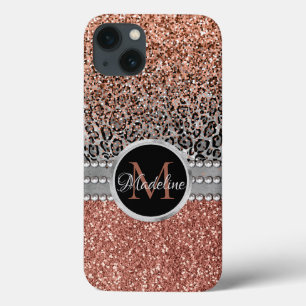 Funda Para iPhone 13 Monograma de Leopardo de oro Rosa Girly elegante P