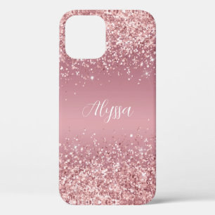 Funda Para iPhone 12 Pro Monograma de letra con brillo en rosa oro