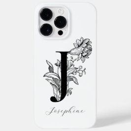 Funda Para iPhone 14 Pro Max De Case-Mate Monograma de letra floral botánica J Nombre     