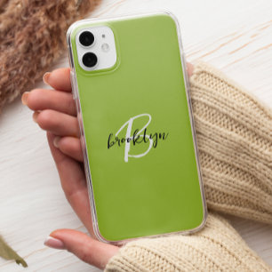 Funda Para iPhone 11 Pro Monograma de letra manuscrita verde lima negro y b