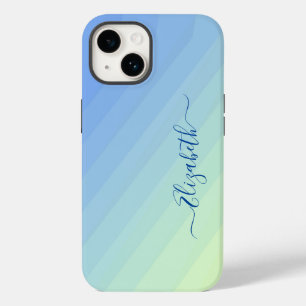 Funda Para iPhone 14 De Case-Mate Monograma de letra script con gradiente azul amari
