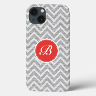 Funda Para iPhone 13 Monograma de lino de la textura del modelo gris cl