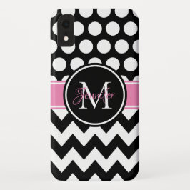 Funda Para iPhone 14 Pro Max De Case-Mate Monograma de lunares de Chevron rosa negro y blanc
