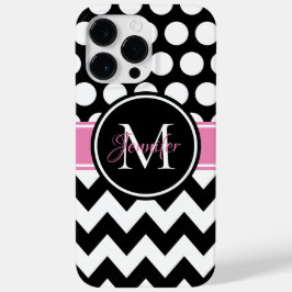Funda Para iPhone 14 Pro Max De Case-Mate Monograma de lunares de Chevron rosa negro y blanc