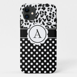 Funda Para iPhone 11 Monograma de lunares femeninos y estampado de anim