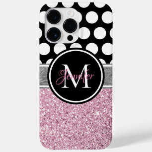 Funda Para iPhone 14 Pro Max De Case-Mate Monograma de lunares negro y blanco con brillo ros