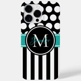 Funda Para iPhone 14 Pro Max De Case-Mate Monograma de lunares y rayas de turquesa blanco y 