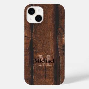 Funda Para iPhone 14 De Case-Mate Monograma de madera antigua de color marrón oscuro