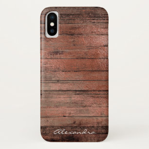 Funda Para iPhone X Monograma de madera del Relieve metalizado dorado