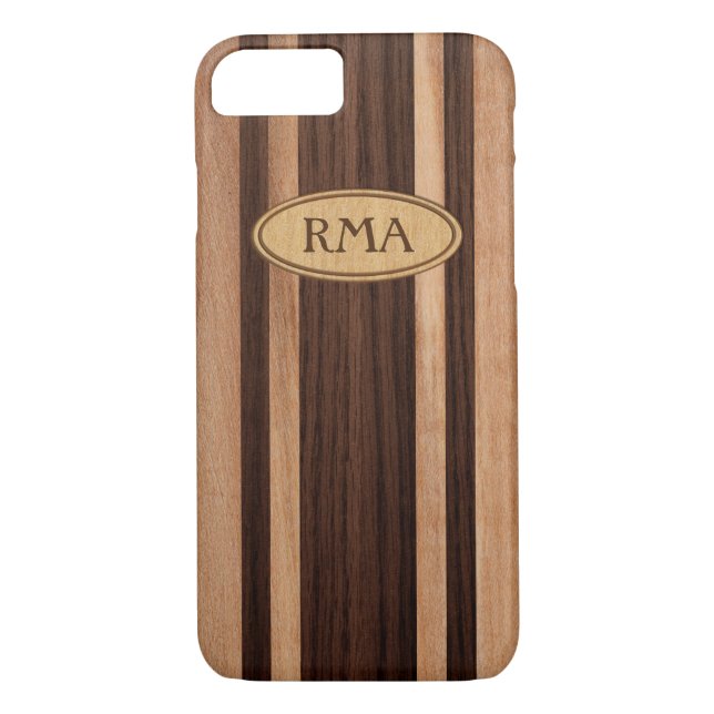 Funda De Case-Mate Para iPhone Monograma de madera hawaiano de la tabla hawaiana (Reverso)