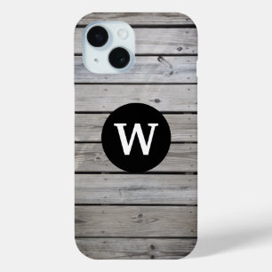 Funda Para iPhone 15 Monograma de madera rústica