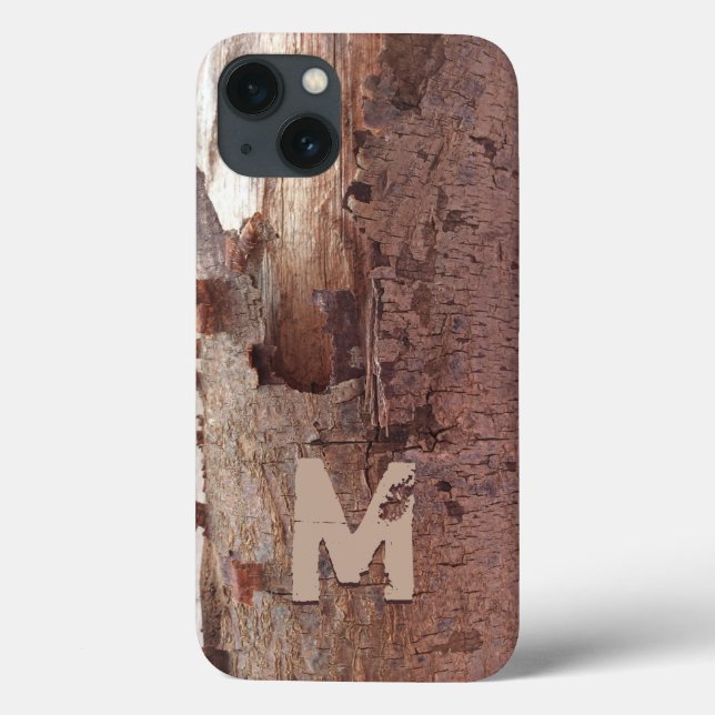 Funda De Case-Mate Para iPhone Monograma de madera rústica (Reverso)