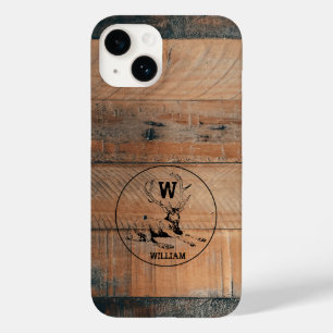 Funda Para iPhone 14 De Case-Mate Monograma de madera rústica personalizado