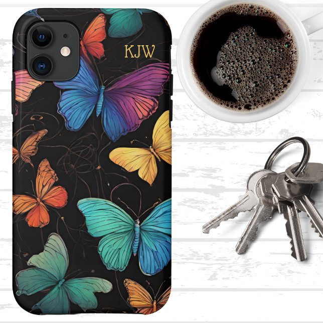 Funda De Case-Mate Para iPhone Monograma de mariposas vibrantes (Subido por el creador)
