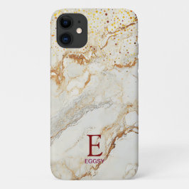 Funda Para iPhone 11 Monograma de mármol blanco con brillo dorado