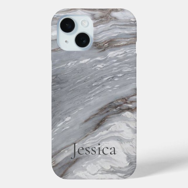 Funda De Case-Mate Para iPhone Monograma de mármol gris de moda moderna escandina (Reverso )