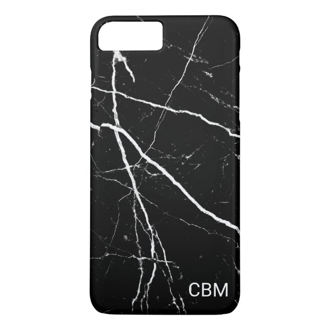 Funda De Case-Mate Para iPhone Monograma de mármol negro (Reverso)