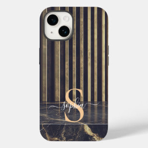 Funda Para iPhone 14 De Case-Mate monograma de mármol negro con brillo dorado