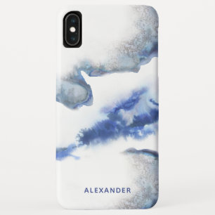 Funda Para iPhone XS Max Monograma de mármol ocre de color azul moderno