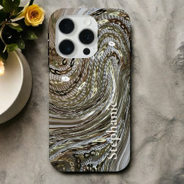 Funda Para iPhone 15 Pro Monograma de mármol oro festivo purpurina de plata