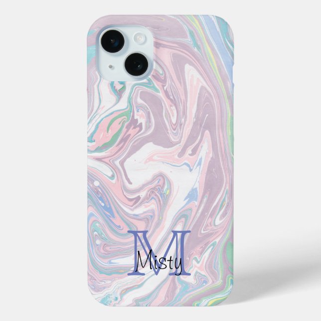 Funda De Case-Mate Para iPhone Monograma de mármol púrpura (Reverso )