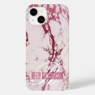 Funda Para iPhone 14 De Case-Mate Monograma de Mármol Purpurina Rosa Personalizado
