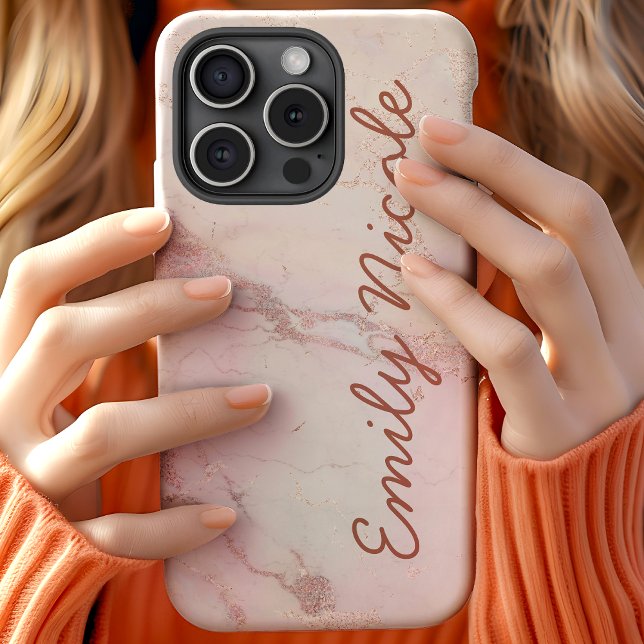 Funda De Case-Mate Para iPhone Monograma de mármol rosa dorado (Subido por el creador)