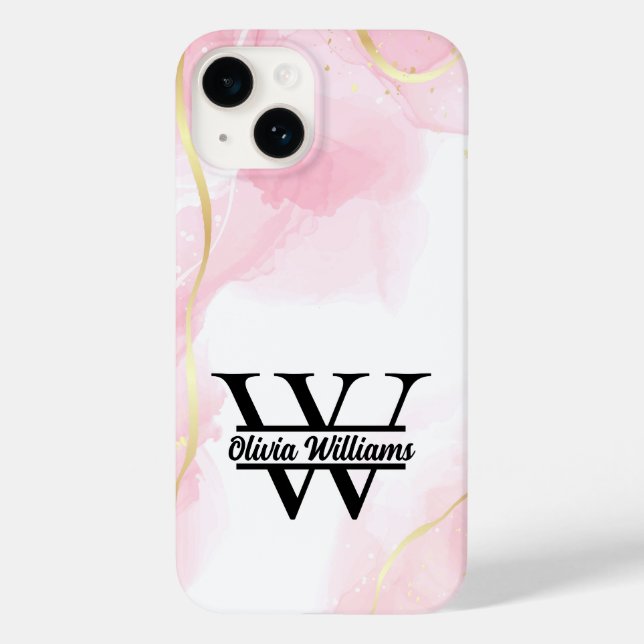 Funda De Case-Mate Para iPhone Monograma de mármol rosa | Purpurina Girly Modern  (Reverso )