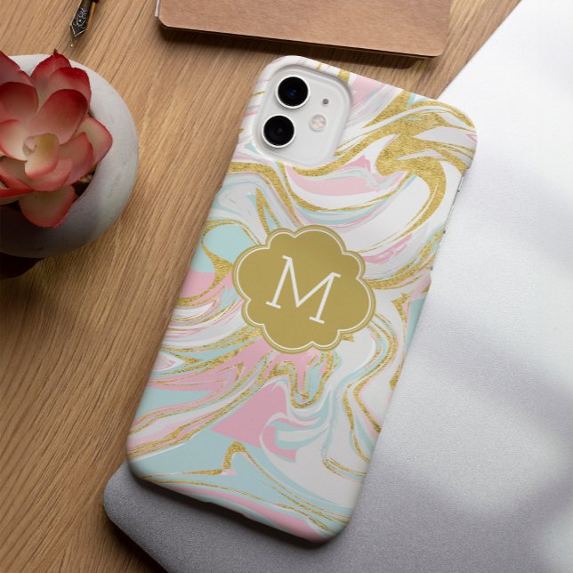 Funda De Case-Mate Para iPhone Monograma de Mármol rosa y dorado (Subido por el creador)