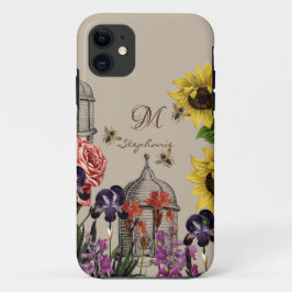 Funda Para iPhone 11 Monograma de miel de abeja y girasol de colmena