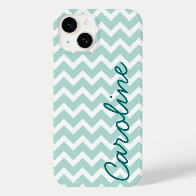 Funda De Case-Mate Para iPhone Monograma de Mint Chevron (Reverso )