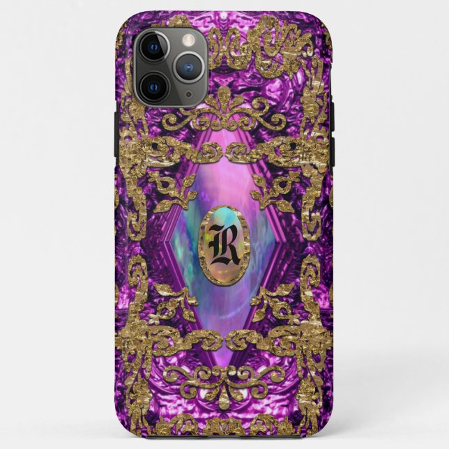 Funda De Case-Mate Para iPhone Monograma de Moda elegante de Dempsey Plum (Reverso)