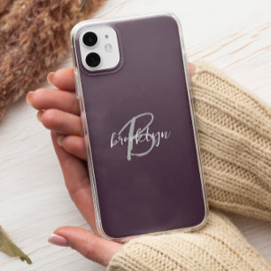 Funda Para iPhone 11 Pro Monograma de moda en ciruela púrpura gris blanco 