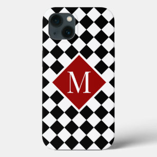 Funda Para iPhone 13 Monograma de moda sobre rojo en blanco negro revis