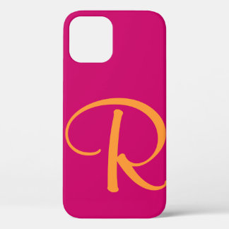 Funda Para iPhone 12 Monograma de Naranja brillante rosa caliente