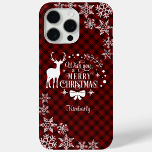 Funda Para iPhone 15 Pro Max Monograma de NAVIDAD de búfalo rojo de moda