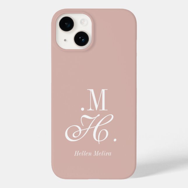 Funda De Case-Mate Para iPhone Monograma de nombre blanco rosa moderno (Reverso )