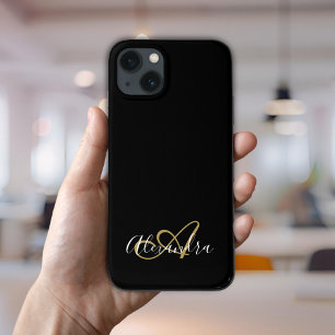 Funda Para iPhone 13 Monograma de nombre con letra script femenina dora