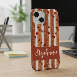 Funda Para iPhone 15 Monograma de nombre de flor silvestre de terracota