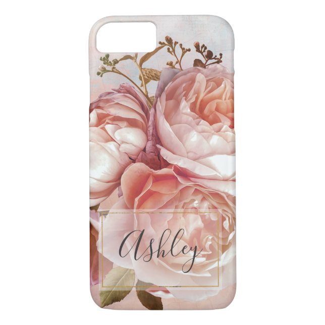 Funda De Case-Mate Para iPhone Monograma de nombre de PEONA FLORAL BOTÁNICA (Reverso)
